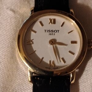 Tissot Gold and White Watch with Black Strap
